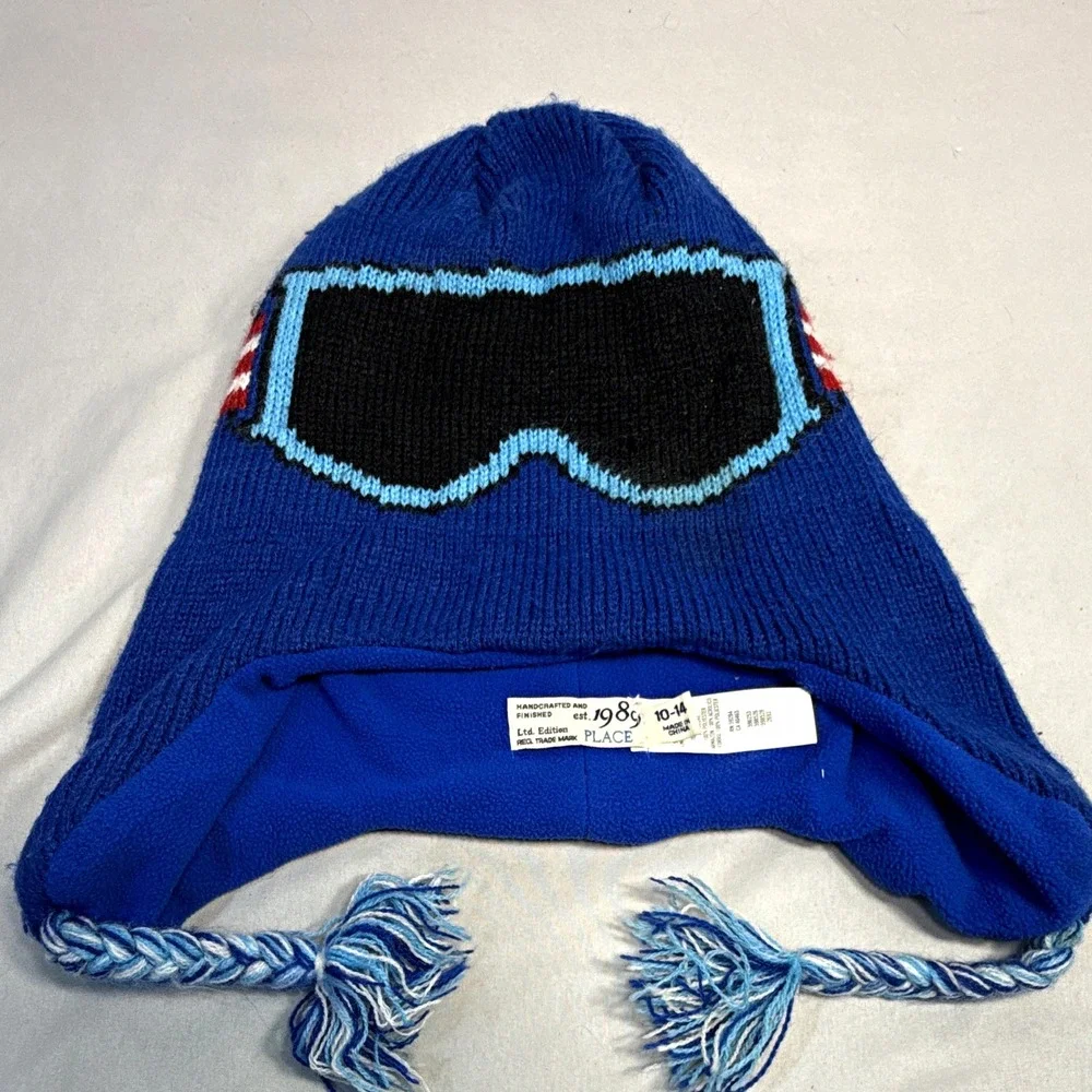 The Children's Place Aviator Ear Flap Knit Lined Tassel Ski Goggles Hat 10-14